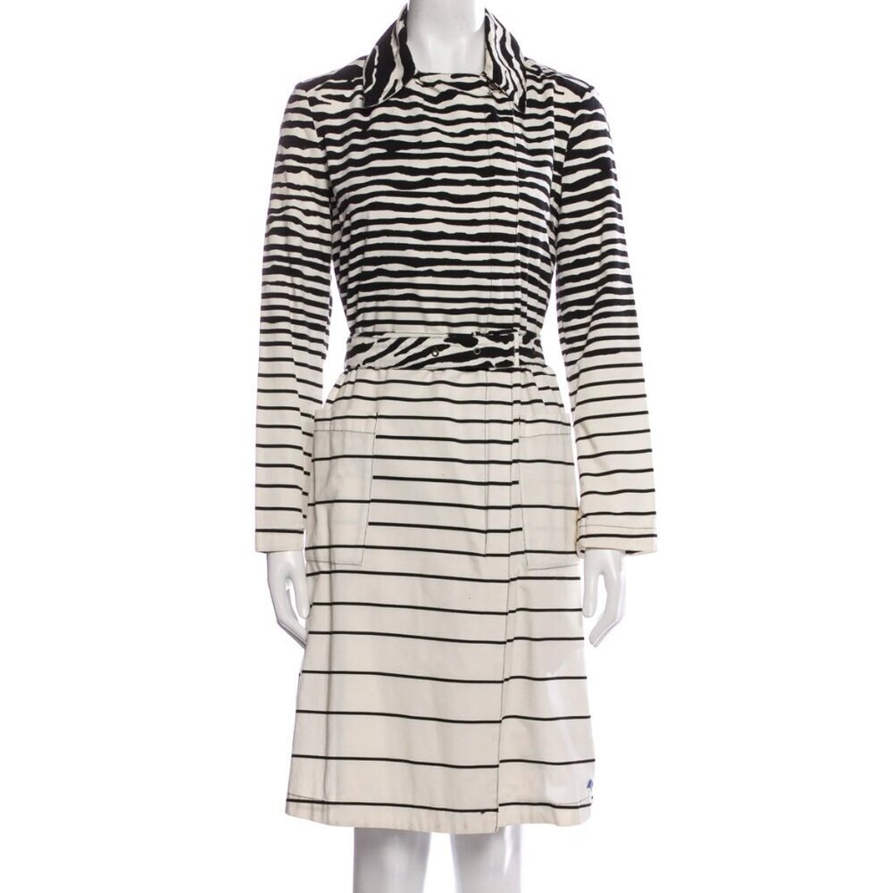 Alexander McQueen Black White Striped Belted Trench Coat Size 40